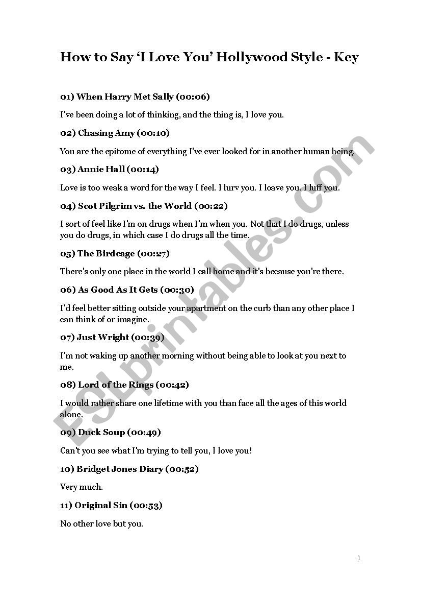 How to Say Â´I Love YouÂ´ Hollywood Style (Key)