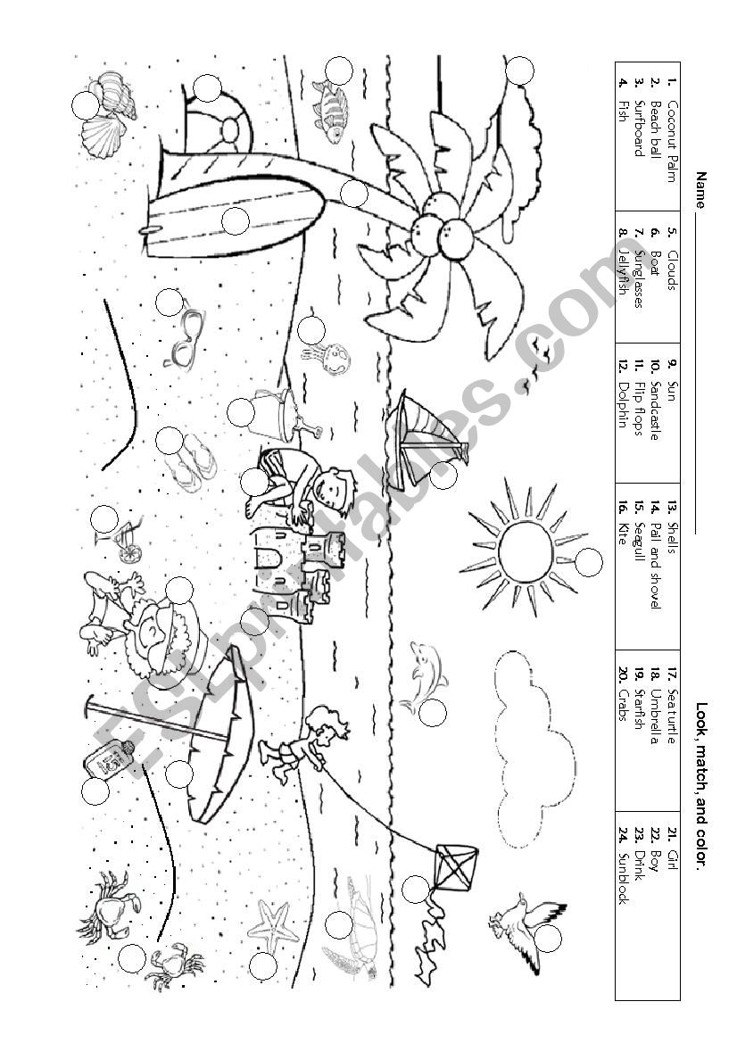 Beach match  worksheet