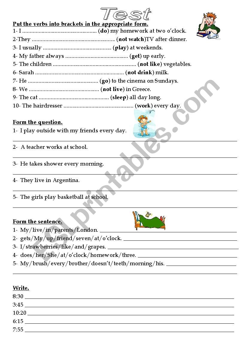 Present Simple Test worksheet