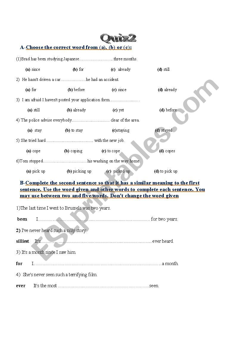 QUIZ worksheet