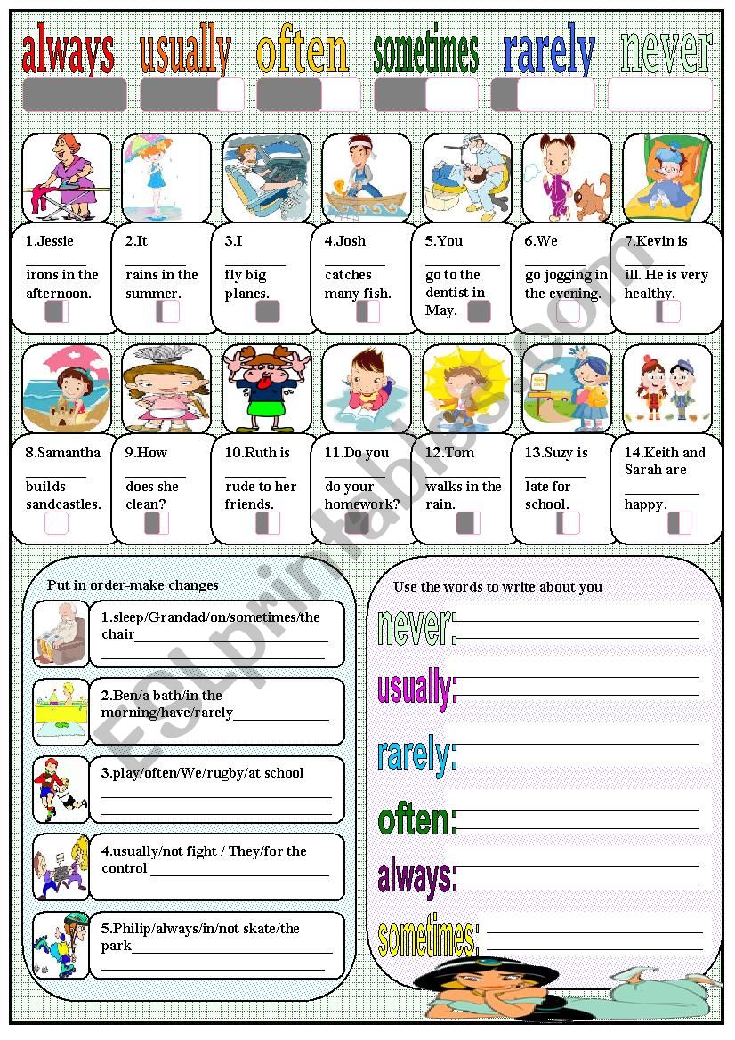 Frequency Adverbs Esl Worksheets