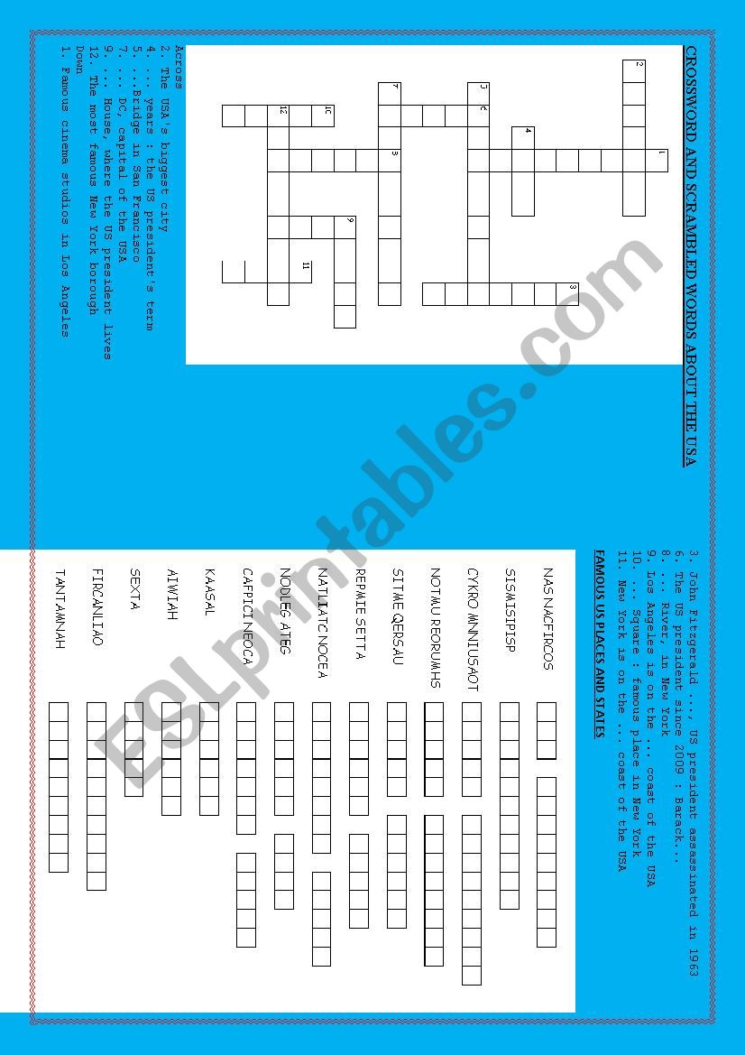 American landmarks worksheet