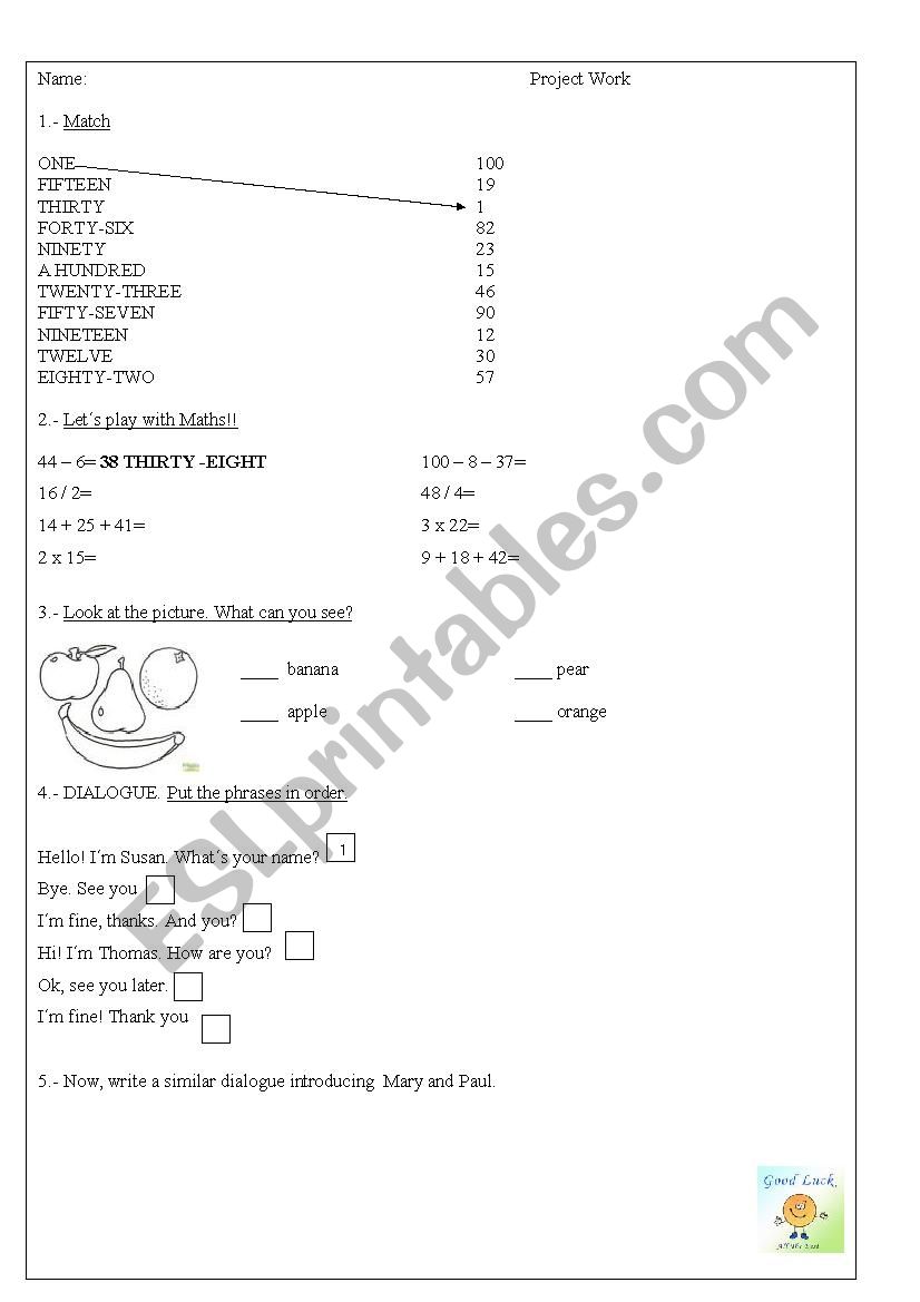 Revision numbers worksheet