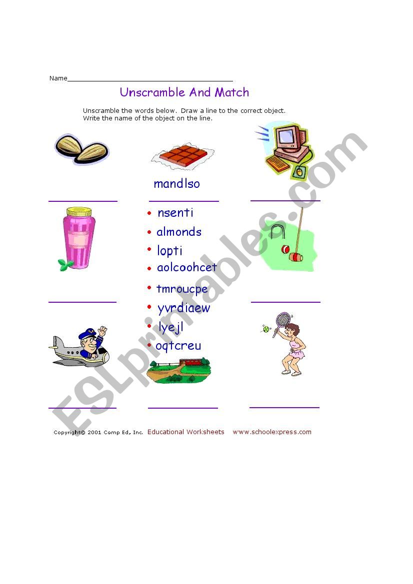 scrambled words worksheet