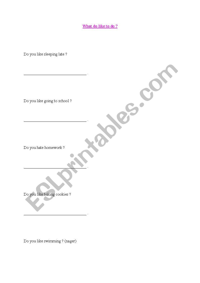 Preferences and gerunds worksheet