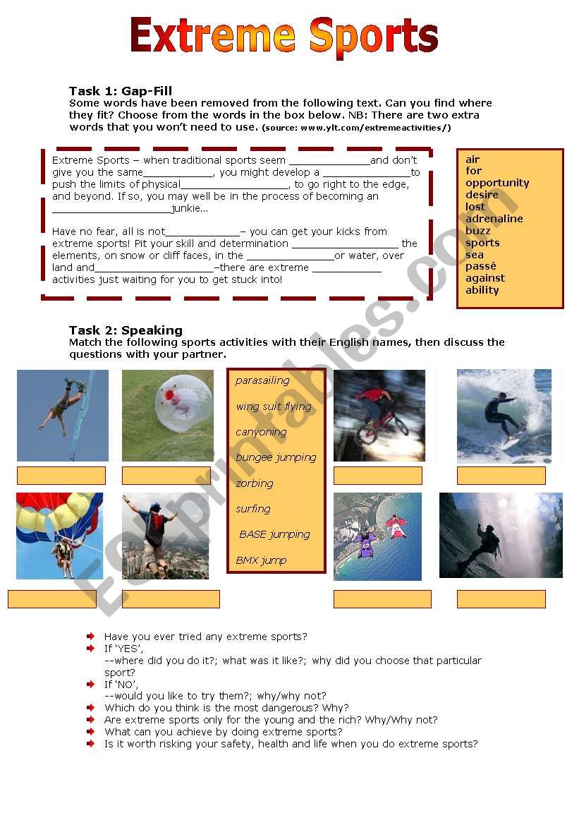 Extreme Sports worksheet