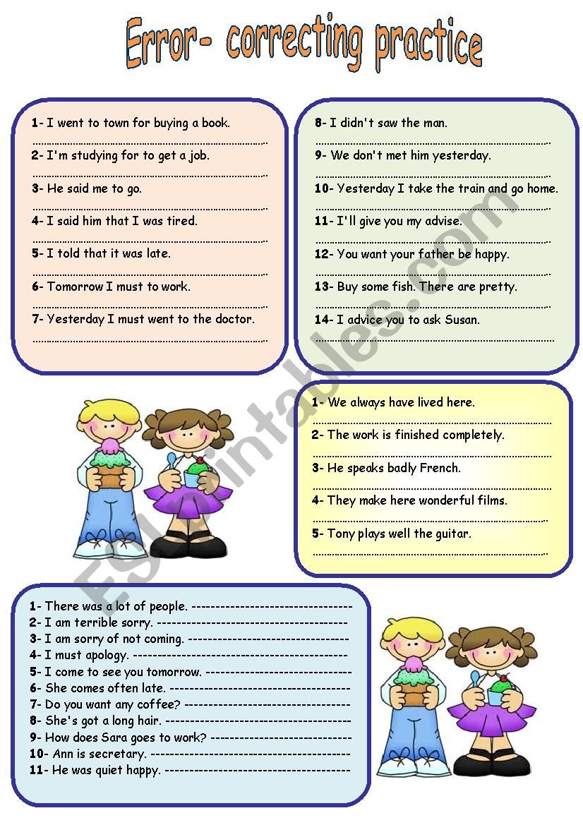 error correcting practice worksheet