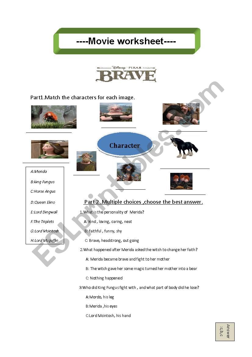 Movie worksheet Brave worksheet