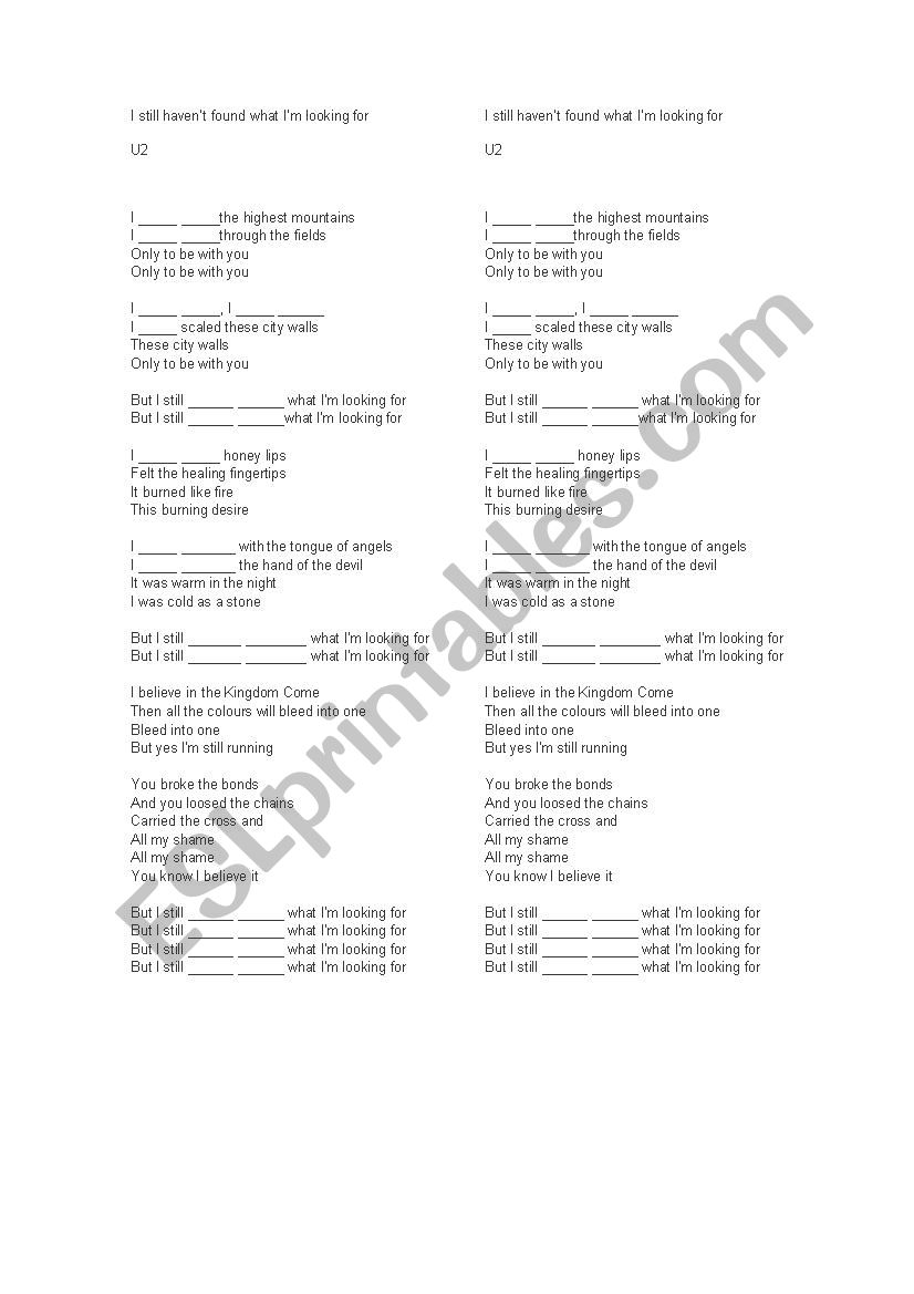 U2 song for present perfect practice