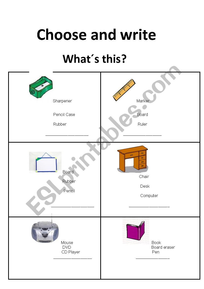 School Objects worksheet