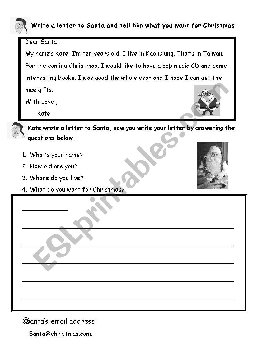 Write a letter to Santa worksheet