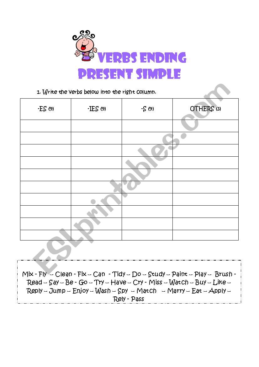 Verbs Ending worksheet