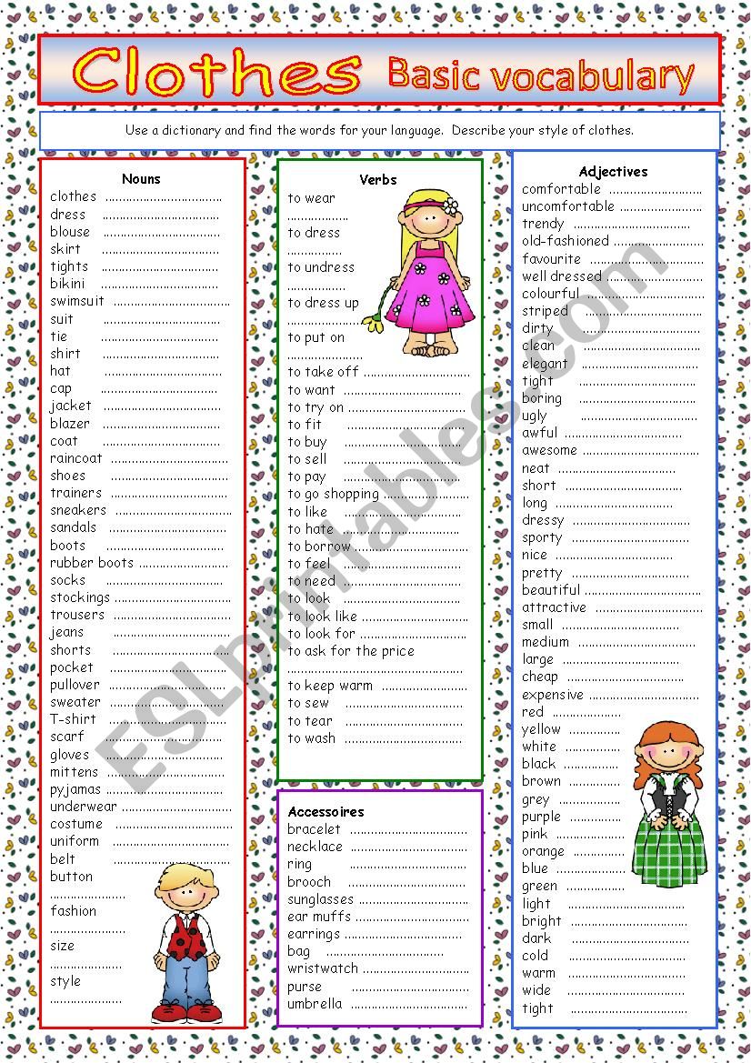 Clothes-vocabulary for elementary level