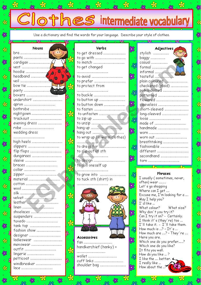 Clothes-vocabulary for intermediate level