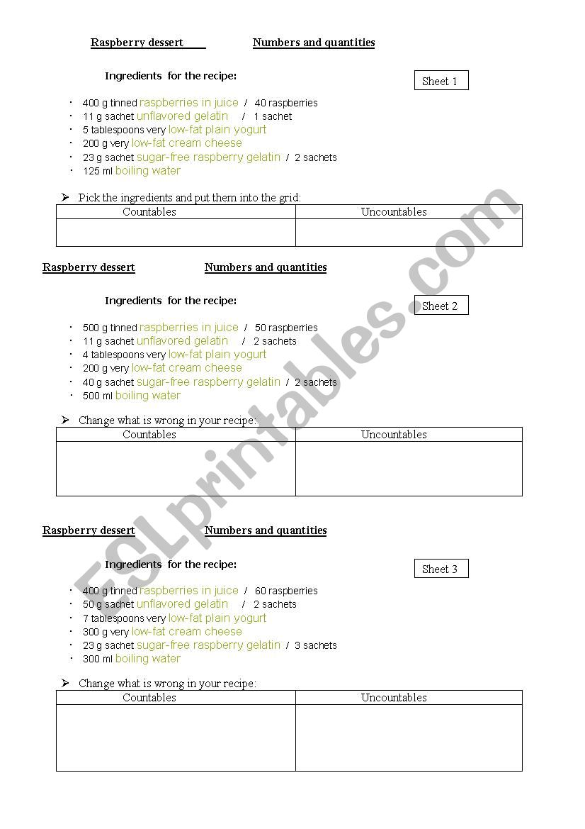 Recipe groupwork worksheet