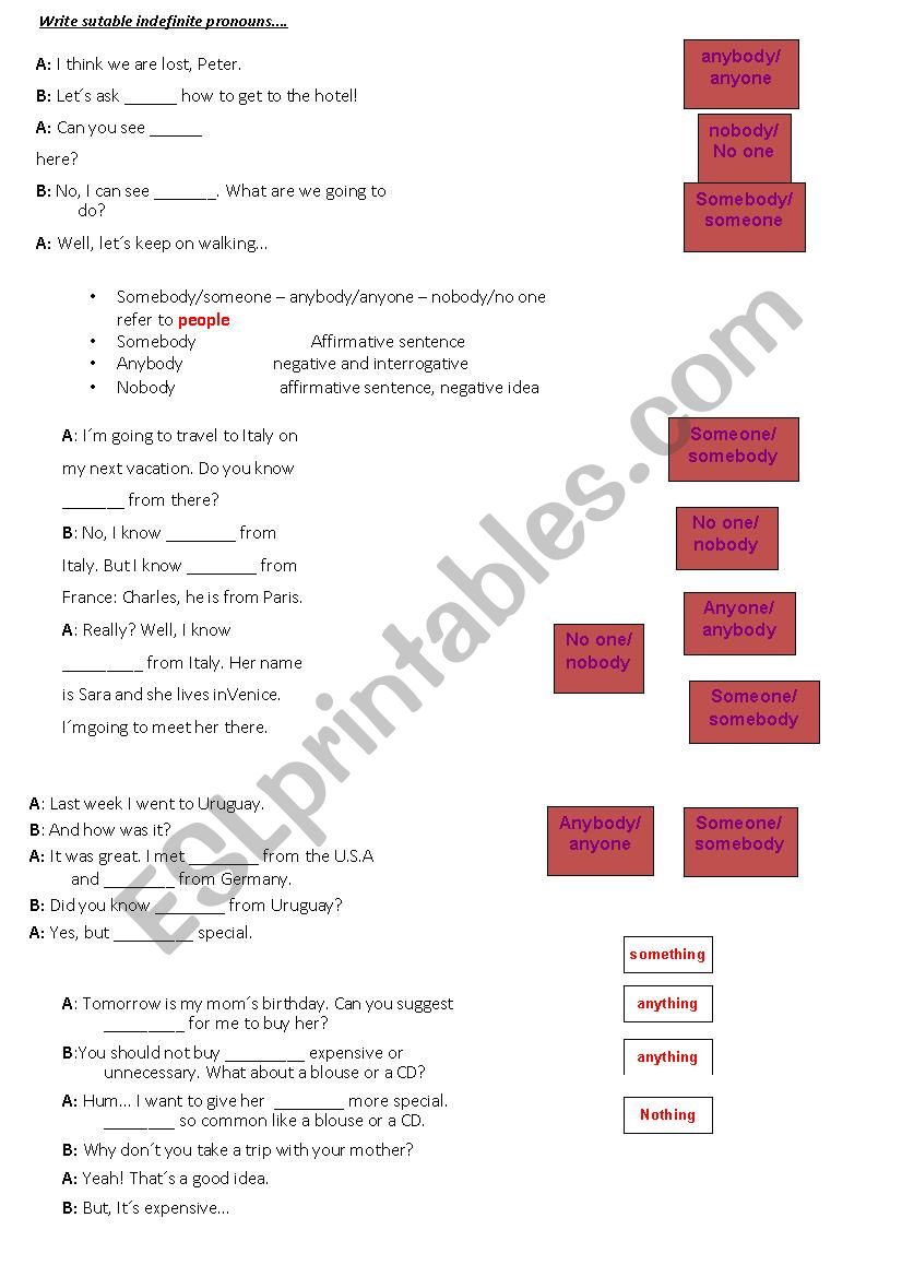 indefinite pronouns worksheet