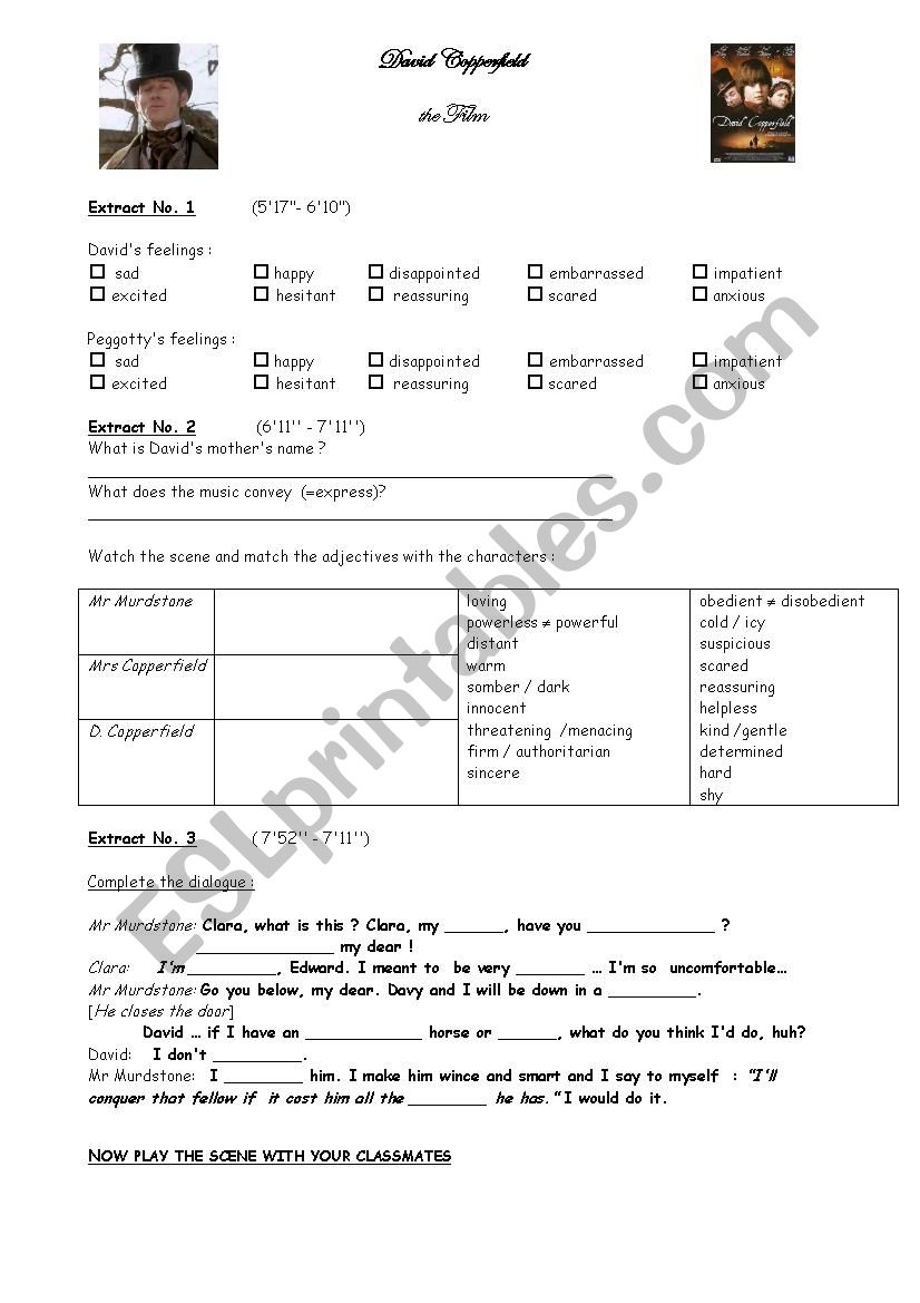 David Copperfield (movie) worksheet