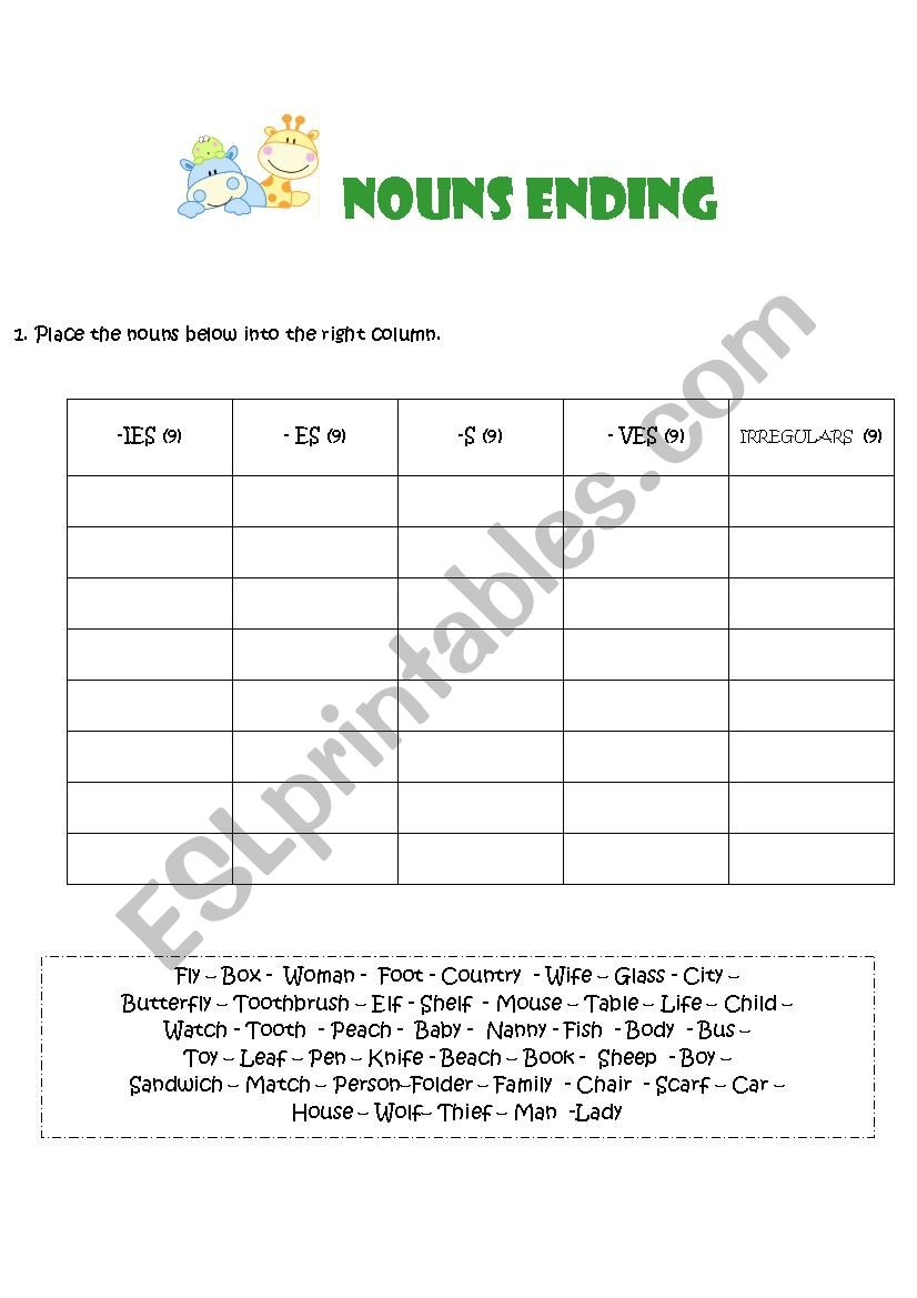 Plural nouns worksheet