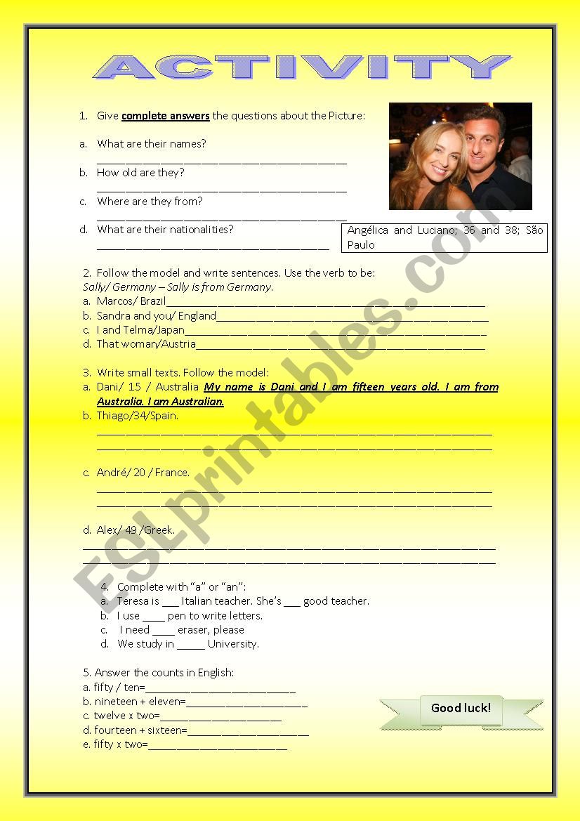 Grammar activity worksheet