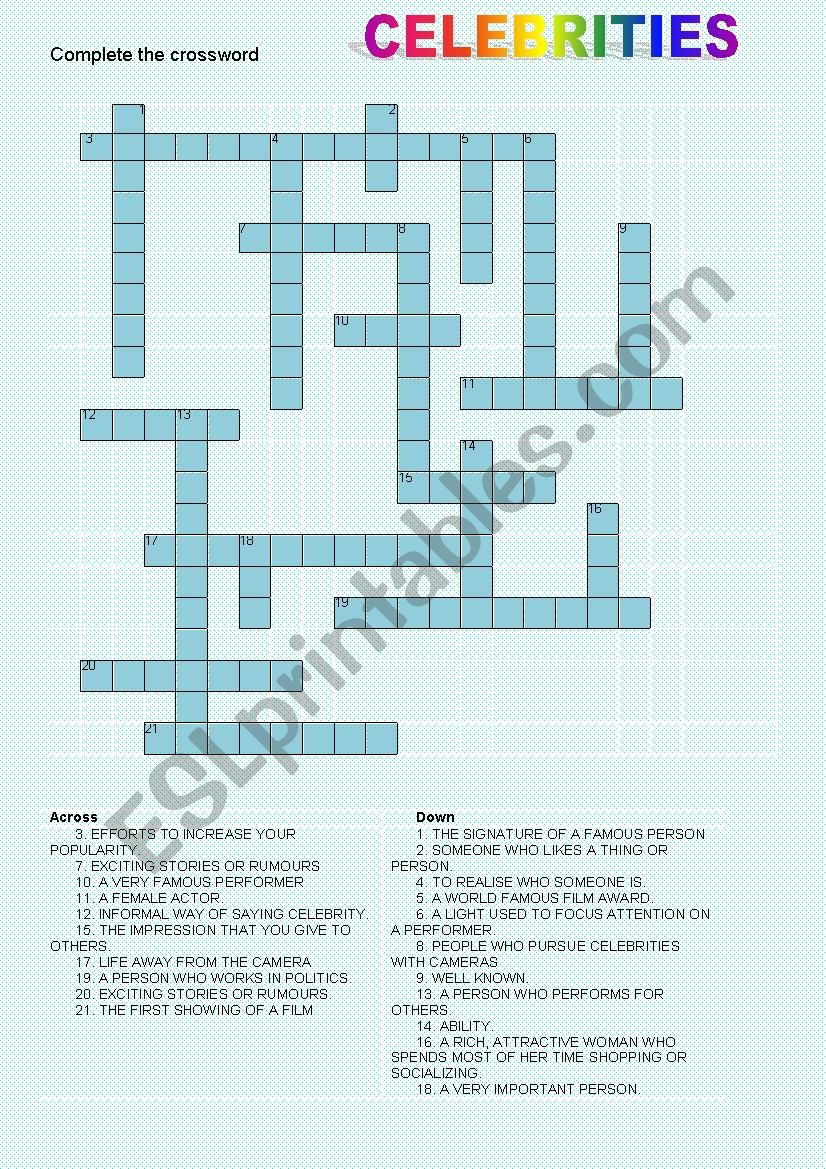  Celebrities worksheet