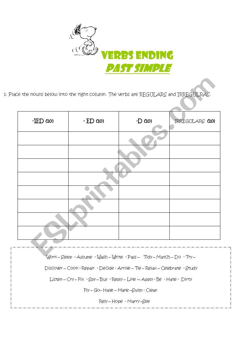 Verbs Ending Past Simple worksheet