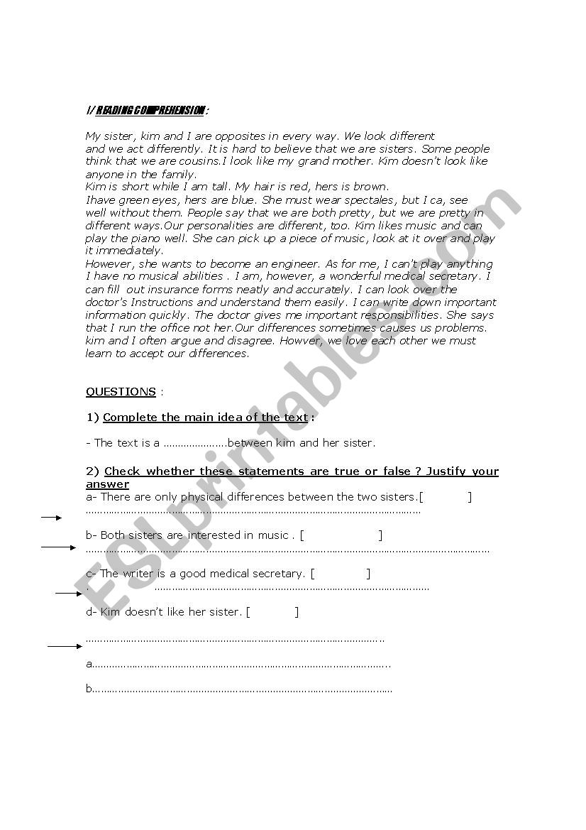 Reading Comprehension Test worksheet