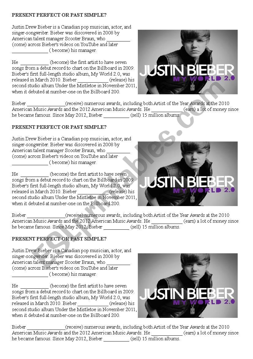 one time by Justin Bieber - ESL worksheet by white_dove