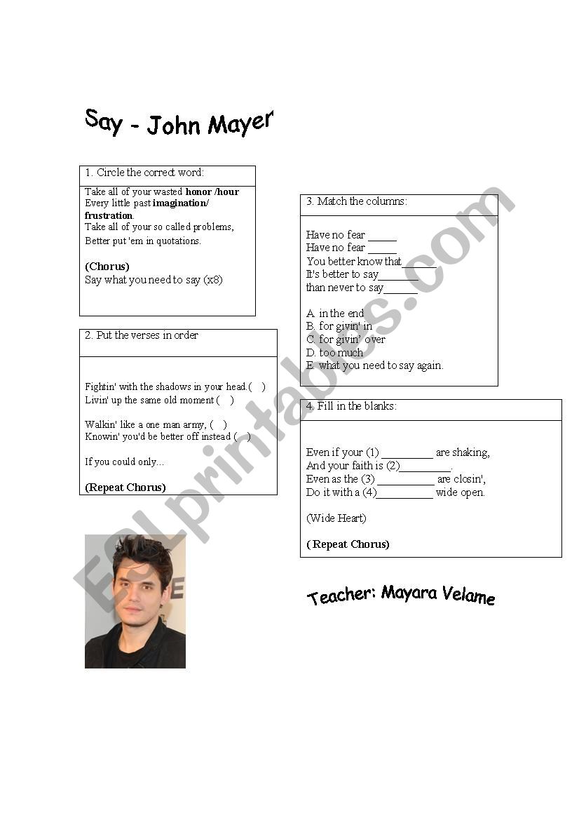 Song Activity - Say by John Mayer