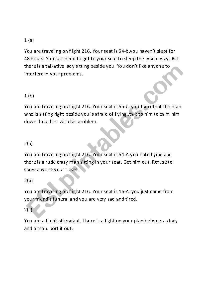 airoplane role play worksheet