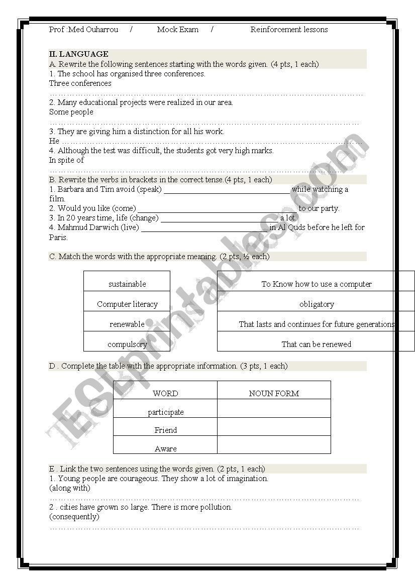 BAC MOCK EXAM worksheet