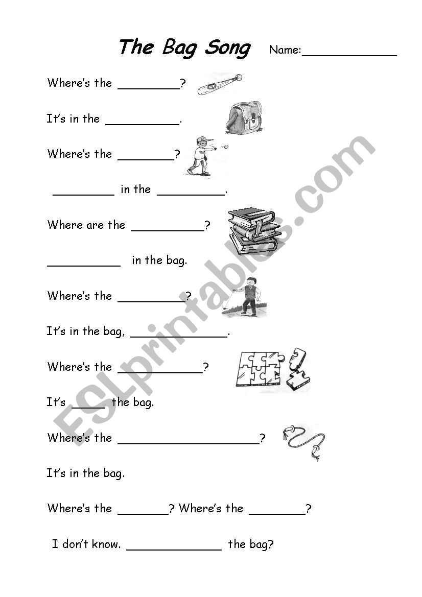 The bag song worksheet