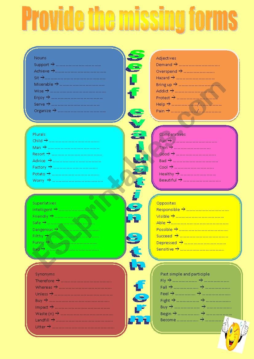 Very useful self evaluation  worksheet