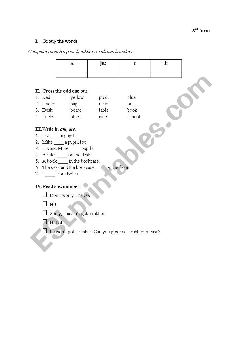 School worksheet