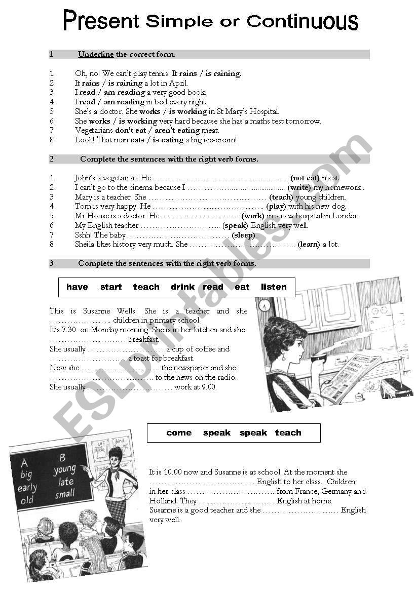 Present Simple or Continuous worksheet