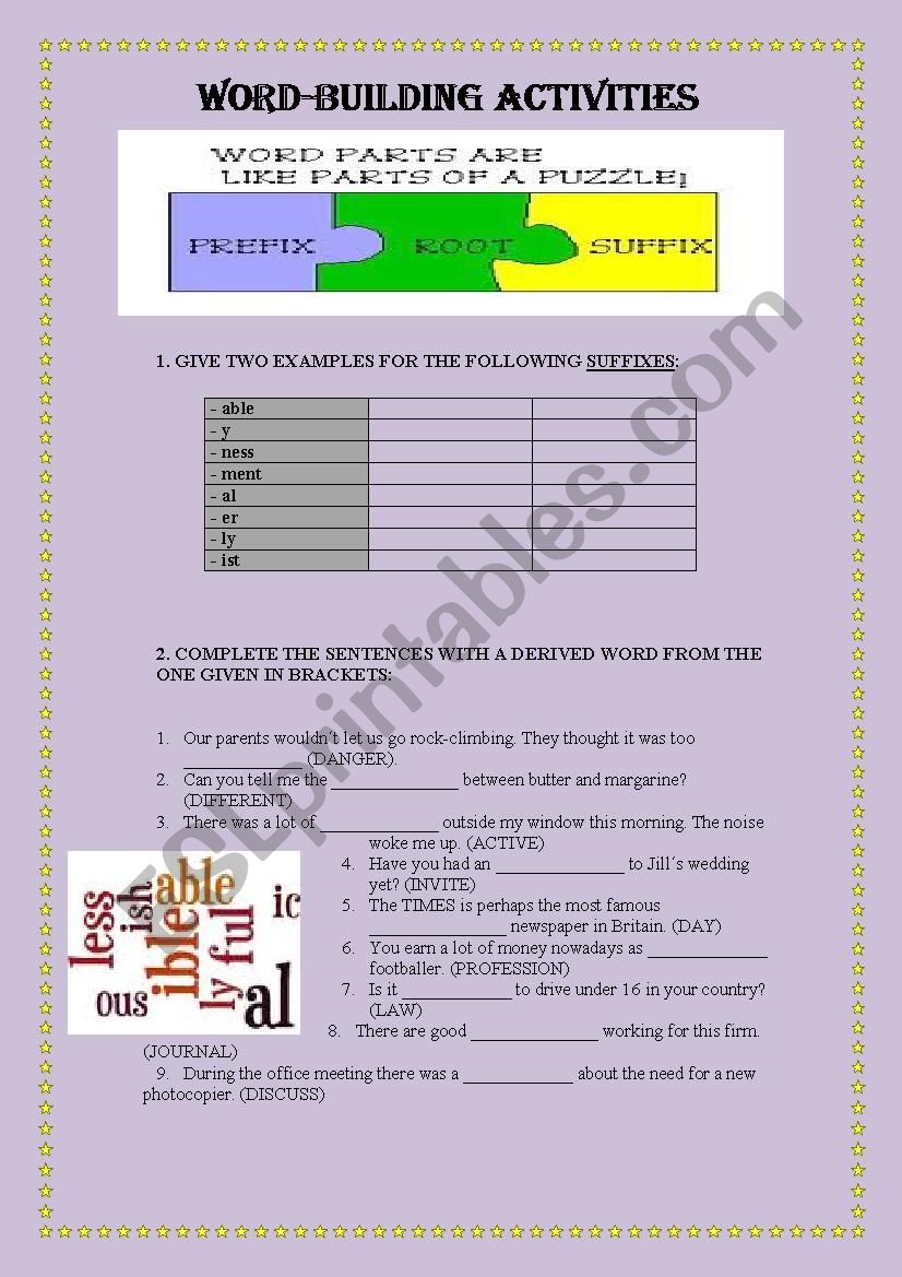 Word-building activities worksheet