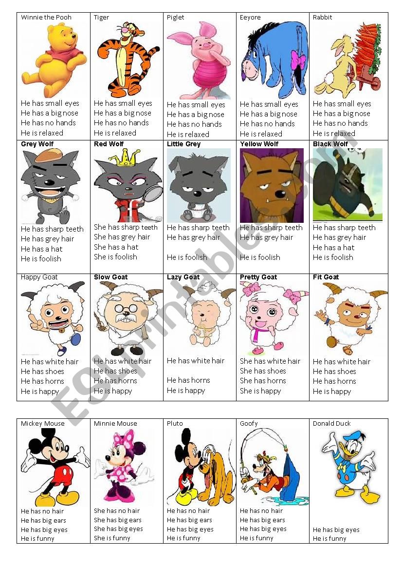cartoon cards game worksheet