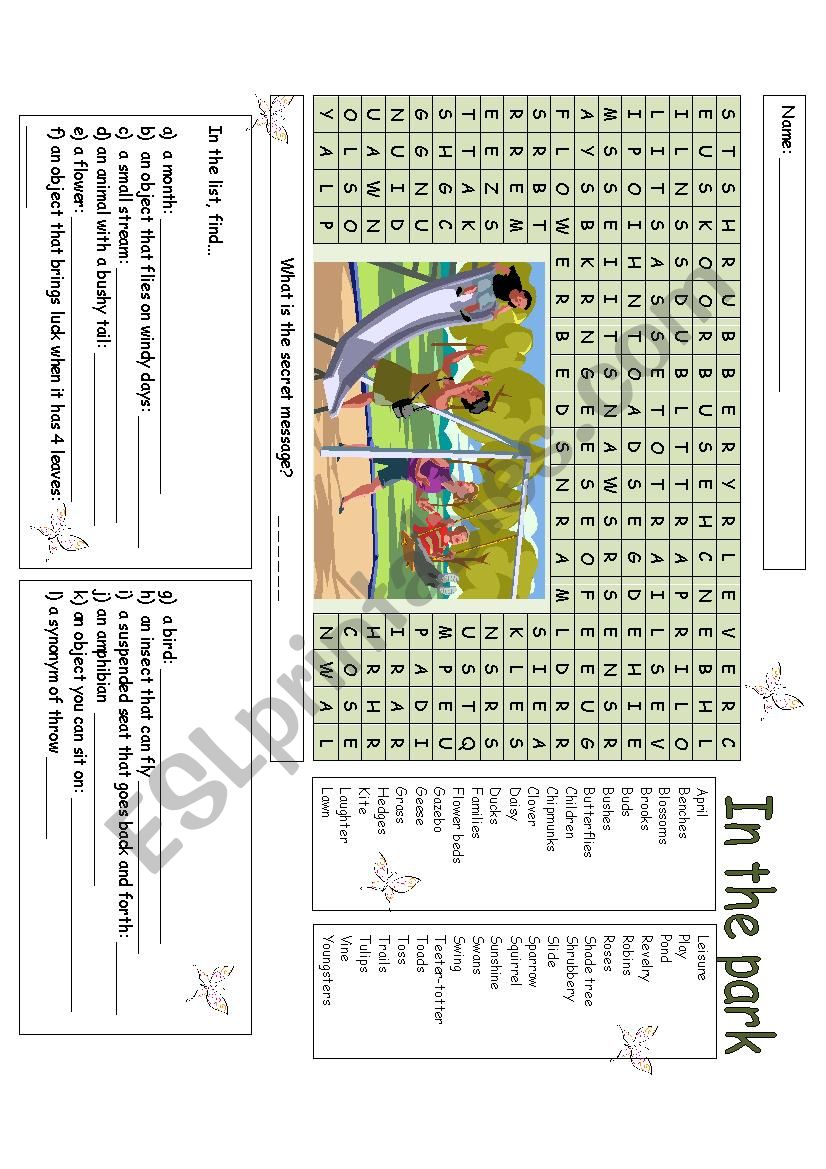 Spring in the park worksheet