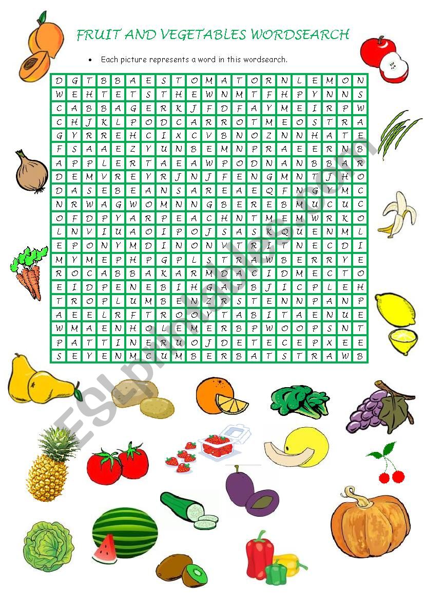 Fruit and Vegetables wordsearch