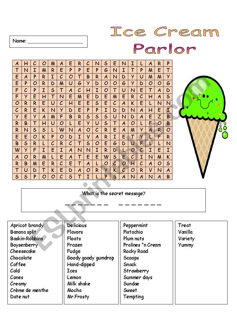 Ice Cream Parlour worksheet