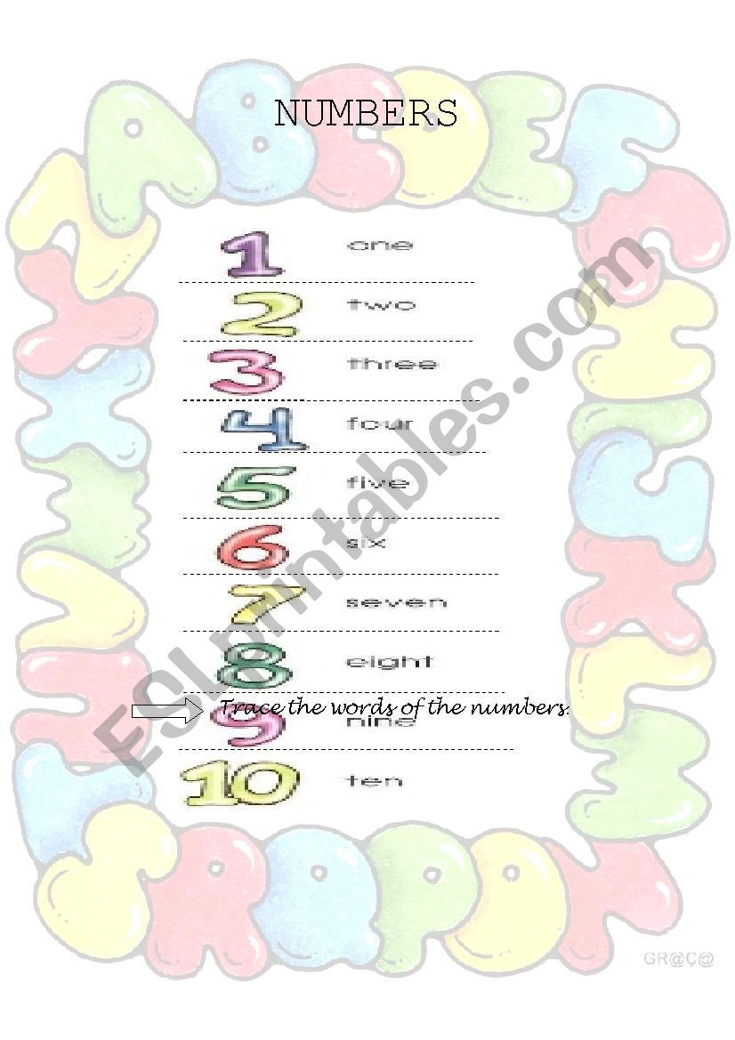 numbers word tracing worksheet