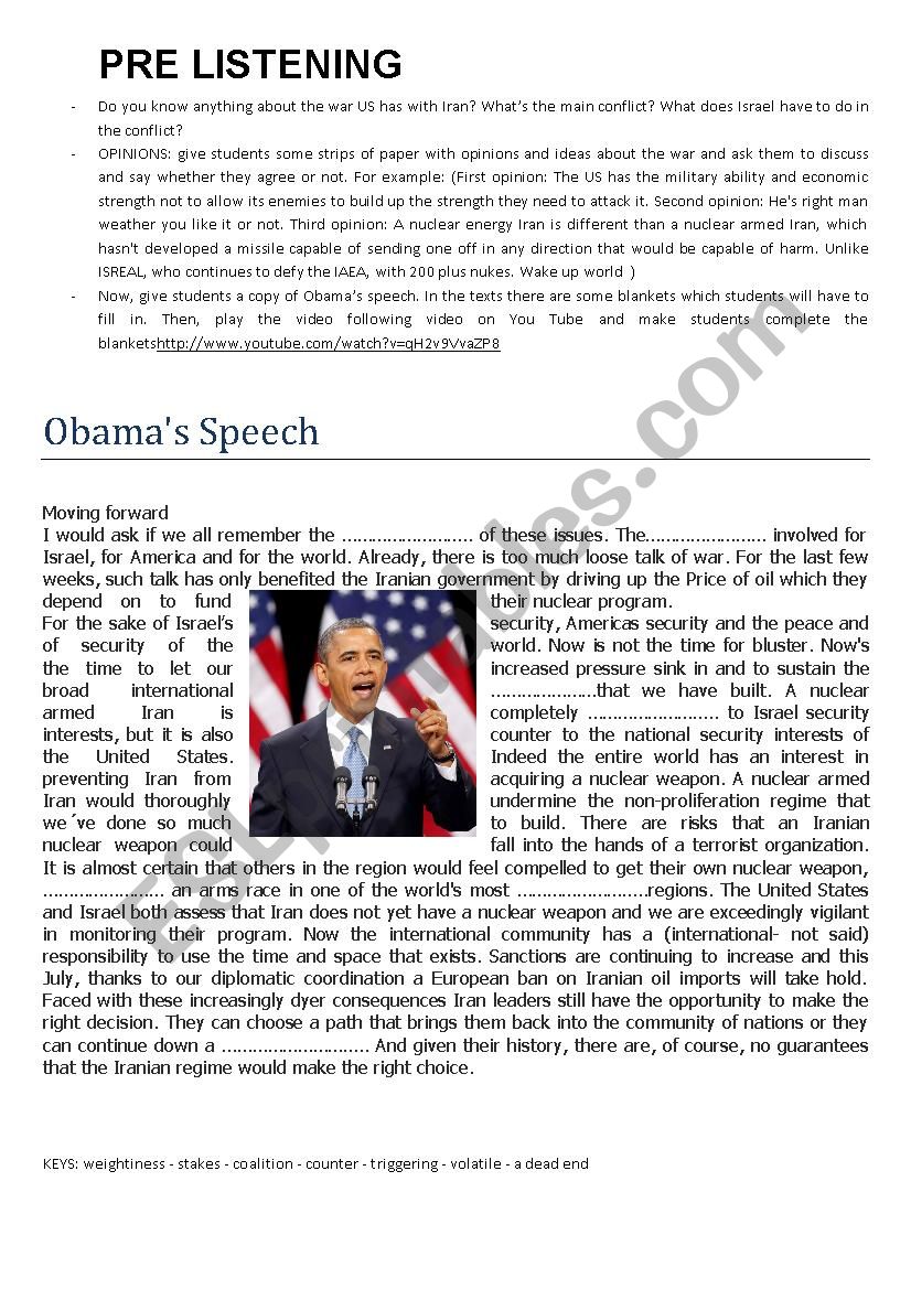 Learning new words with Obama worksheet