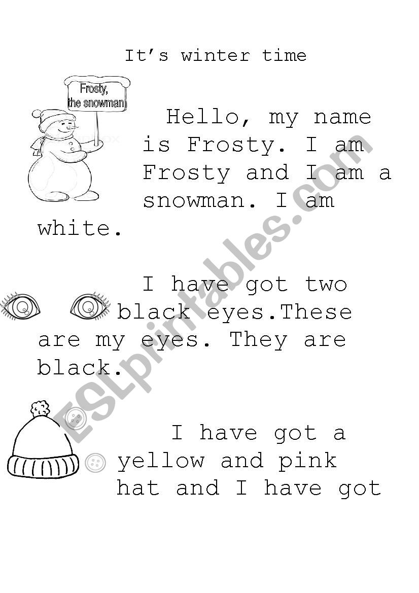 Frosty, the snowman worksheet