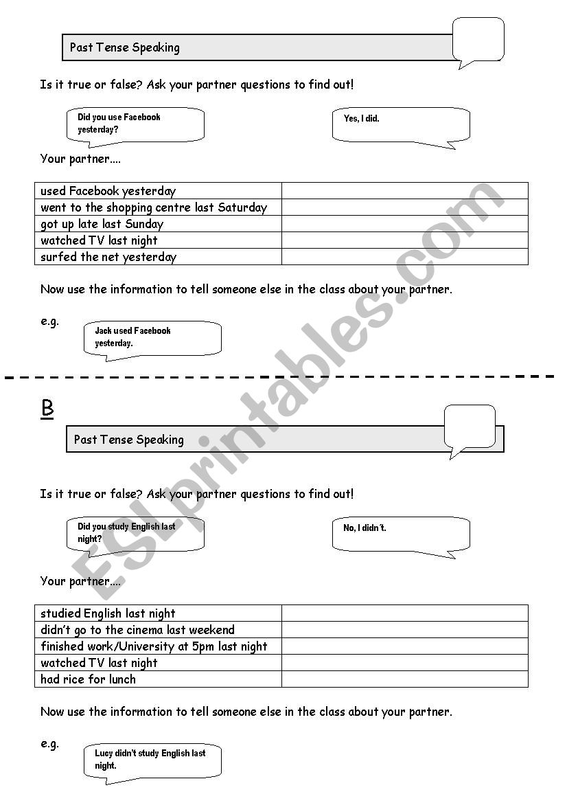 Simple Past Seaking Activity worksheet