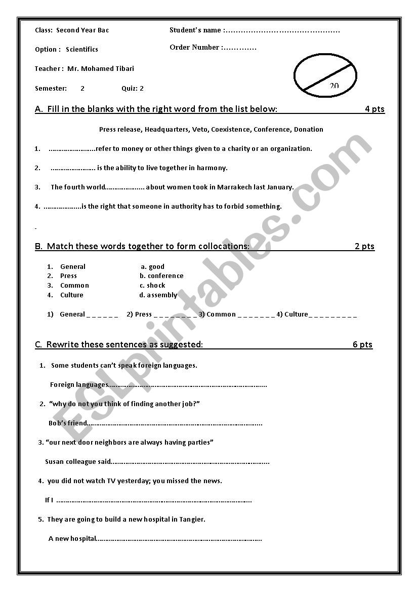 baccalaureate quiz Ticket 2 English 