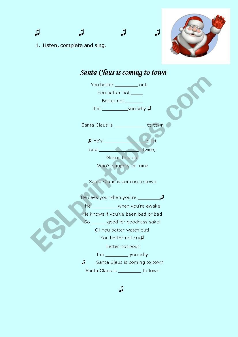 Santa Claus is coming to town worksheet