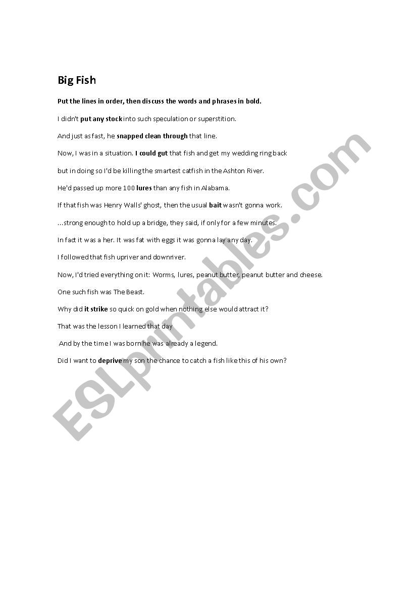 Big Fish 1 worksheet