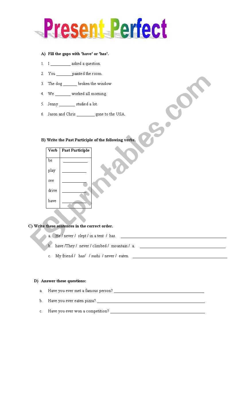 Present Perfect Practice worksheet