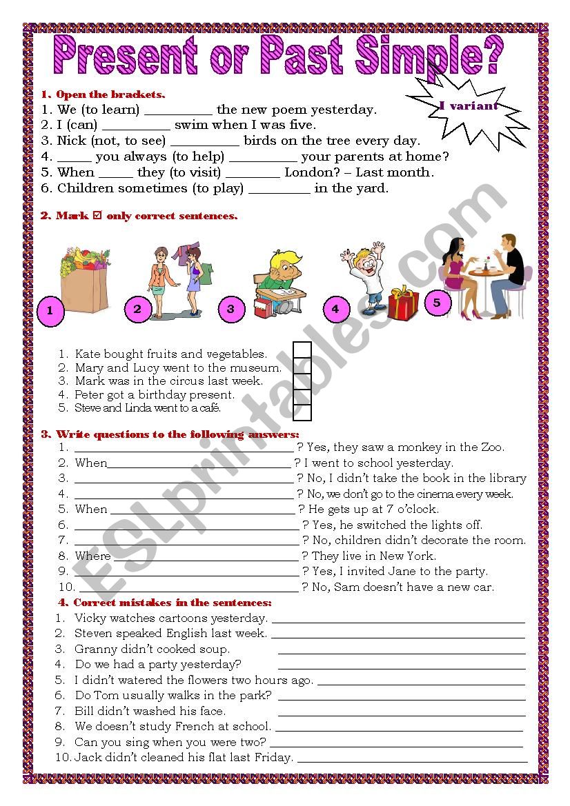 Present or Past Simple worksheet