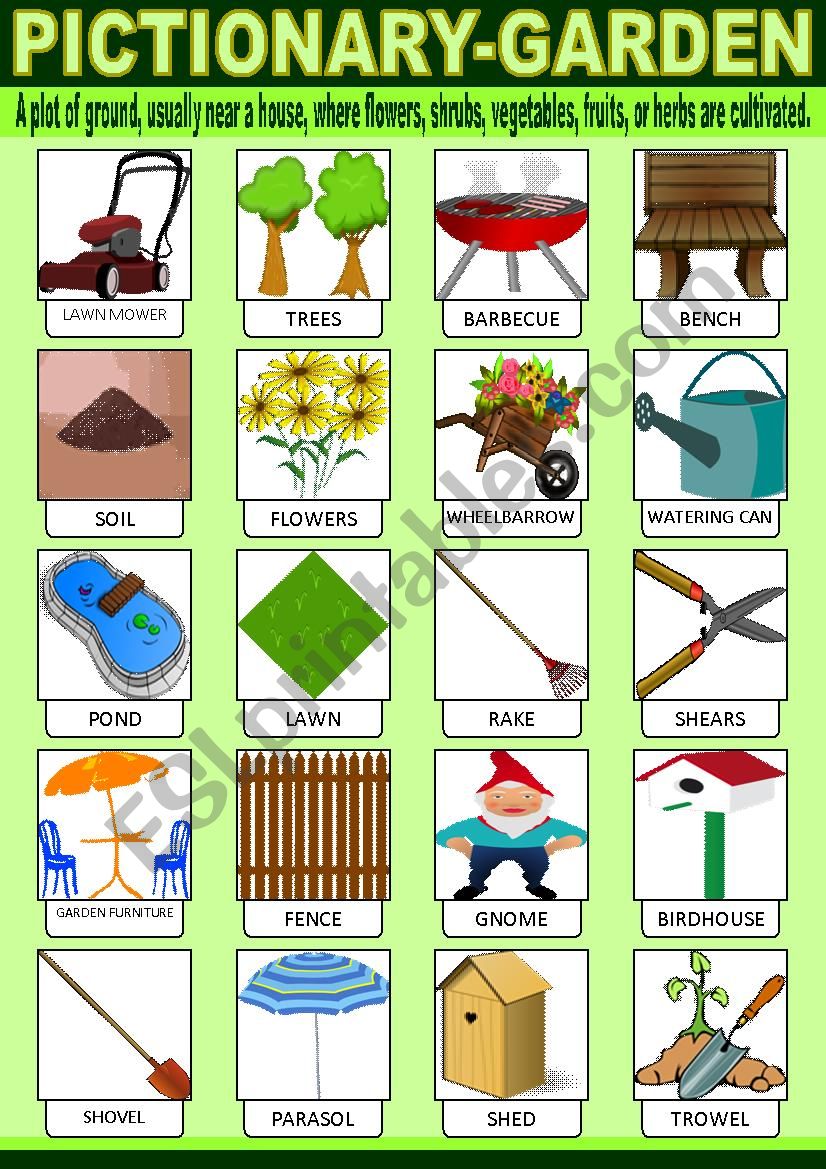 Garden Pictionary Esl Worksheet By