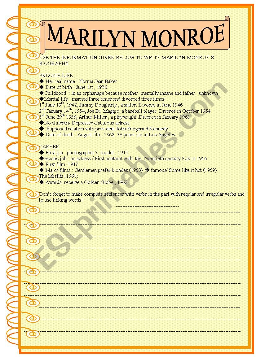 past simple  writing task :writing a biography